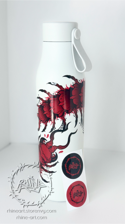Centipede Water Bottle - White / Red