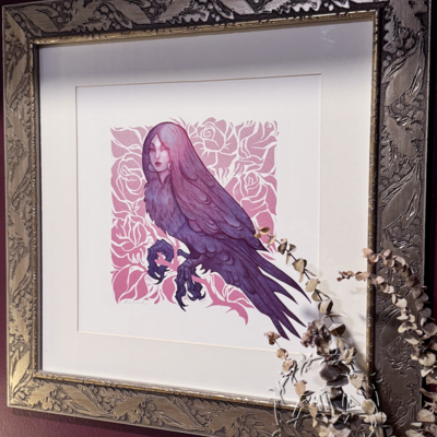 Harpy in the rosebush - 12 x 12" print