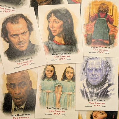 The shining - overlook hotel five (5) piece custom vintage trading card set