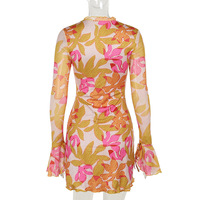 Pastoral style casual printed long-sleeved dress - Thumbnail 1