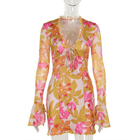 Pastoral style casual printed long-sleeved dress - Thumbnail 3