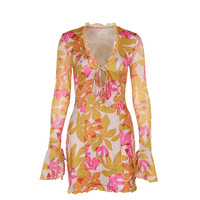 Pastoral style casual printed long-sleeved dress - Thumbnail 5