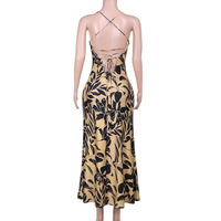 Vacation style sexy backless long dress with printed spaghetti straps - Thumbnail 4