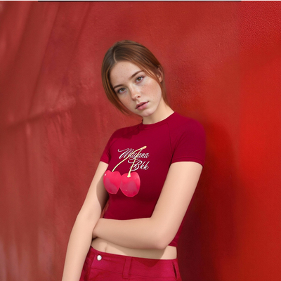 Trendy raglan sleeve top with fruit print