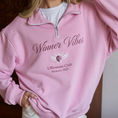 Winner vibes quarter zip lapel pullover sweatshirt