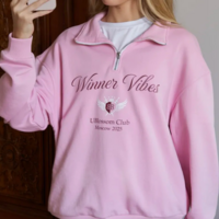 Winner Vibes Quarter Zip Lapel Pullover Sweatshirt - Thumbnail 2