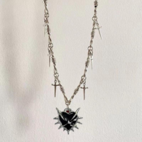 Gothic Heart Thorn Bramble Cross Chain Choker Necklace - Thumbnail 2