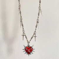 Gothic Heart Thorn Bramble Cross Chain Choker Necklace - Thumbnail 4
