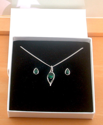 BOXED GIFT SET|Emerald (Lab Created) Pendant & 18" Sterling Silver Chain/Emerald Necklace/Emerald Earrings/Emerald Jewellery/May Birthstone