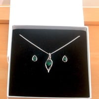 BOXED GIFT SET|Emerald (Lab Created) Pendant & 18" Sterling Silver Chain/Emerald Necklace/Emerald Earrings/Emerald Jewellery/May Birthstone - Thumbnail 9