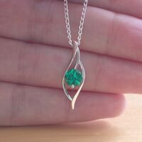 BOXED GIFT SET|Emerald (Lab Created) Pendant & 18" Sterling Silver Chain/Emerald Necklace/Emerald Earrings/Emerald Jewellery/May Birthstone - Thumbnail 3