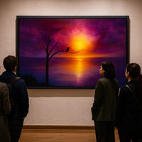 Sunset Serenity Vibrant Tree Silhouette Over Reflective Water - Thumbnail 1