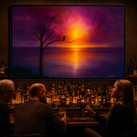 Sunset Serenity Vibrant Tree Silhouette Over Reflective Water - Thumbnail 2