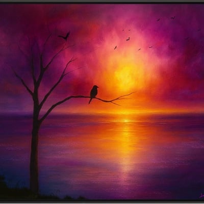 Sunset serenity vibrant tree silhouette over reflective water