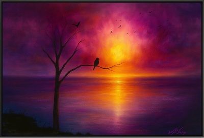 Sunset Serenity Vibrant Tree Silhouette Over Reflective Water