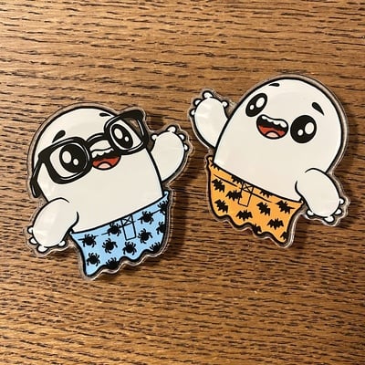 Tiny ghost and nerdy ghost  2” acrylic magnet 2-pack set