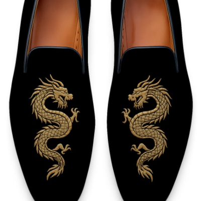 Crafted leather classic dragon black velvet loafers shoes both for men/women available all size - Thumbnail 4