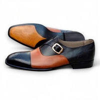  Crafted Leather Men’s Classic Brown Black Leather Monk Strap Dress Shoes - Thumbnail 1