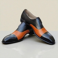  Crafted Leather Men’s Classic Brown Black Leather Monk Strap Dress Shoes - Thumbnail 2