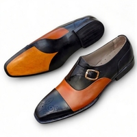  Crafted Leather Men’s Classic Brown Black Leather Monk Strap Dress Shoes - Thumbnail 3