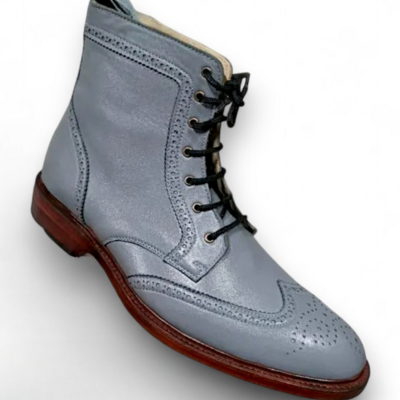 Crafted leather men’s classic gray leather ankle high lace up boot