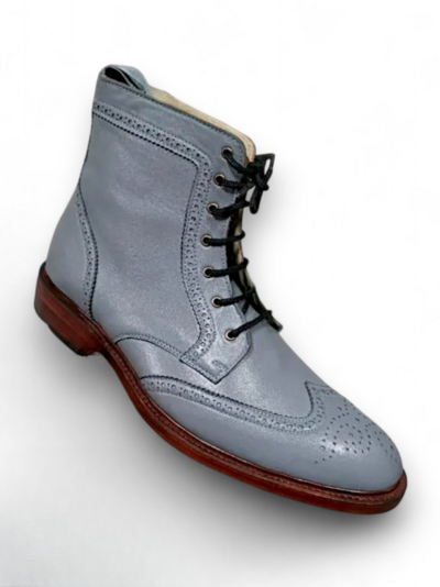 Crafted Leather Men’s Classic Gray Leather Ankle High Lace up Boot