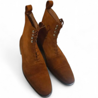 Crafted Leather Men’s Classic Brown Suede Leather Ankle High Boot Lace up Boot - Thumbnail 1