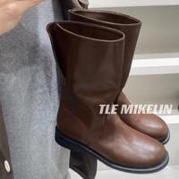 Women's round-toe mid-calf boots with thick heels 2 colors - Thumbnail 8