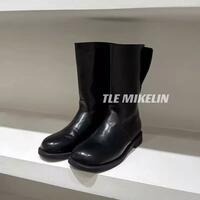 Women's round-toe mid-calf boots with thick heels 2 colors - Thumbnail 2