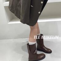 Women's round-toe mid-calf boots with thick heels 2 colors - Thumbnail 6