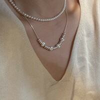 Sterling Silver Snake Chain Necklace with Sliding Beads, Adjustable Length, Modern Minimalist Design - Thumbnail 1