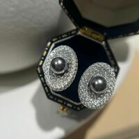 SS925 Sterling Silver Jewelry Set with Grey Pearls Moissanite Diamond Halo Design, 3-Piece Necklace Earrings Ring Set - Thumbnail 2