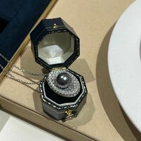 SS925 Sterling Silver Jewelry Set with Grey Pearls Moissanite Diamond Halo Design, 3-Piece Necklace Earrings Ring Set - Thumbnail 3