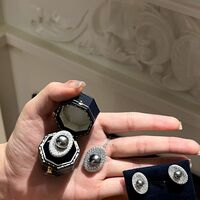 SS925 Sterling Silver Jewelry Set with Grey Pearls Moissanite Diamond Halo Design, 3-Piece Necklace Earrings Ring Set - Thumbnail 5