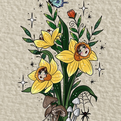 Cherub daffodils art print 
