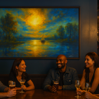 Golden Serenity Sunset Sailboat on Tranquil Lake - Thumbnail 2