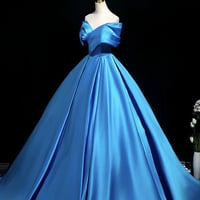 Blue Satin Long A-Line Prom Party Gown - Thumbnail 2