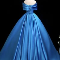 Blue Satin Long A-Line Prom Party Gown - Thumbnail 3
