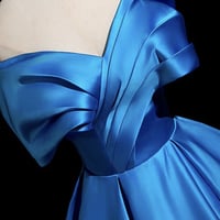 Blue Satin Long A-Line Prom Party Gown - Thumbnail 4