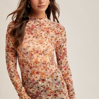 Floral print mesh top