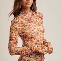 Floral Print Mesh Top - Thumbnail 1