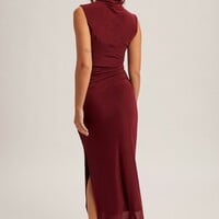 Mock Neck Ruched Midi Dress - Thumbnail 3