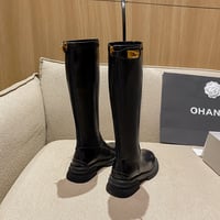 Women's genuine leather thick-soled gold buckle high boots retro knight boots - Thumbnail 2