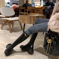 Women's genuine leather thick-soled gold buckle high boots retro knight boots - Thumbnail 3