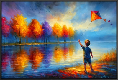 Child Flying Kite by Autumn River
