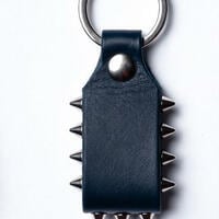 Beautiful Black Leather Silver Cone Stuuded Keychain - Thumbnail 1