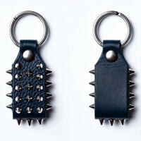 Beautiful Black Leather Silver Cone Stuuded Keychain - Thumbnail 2