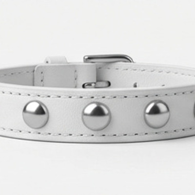 1-row white leather dome stud wristband handmade punk bracelet