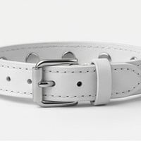 1-Row White Leather Dome Stud Wristband Handmade Punk Bracelet - Thumbnail 3