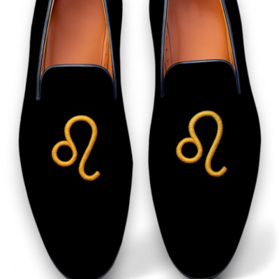 Crafted leather velvet '' leo '' astrological sign loafers shoes black 